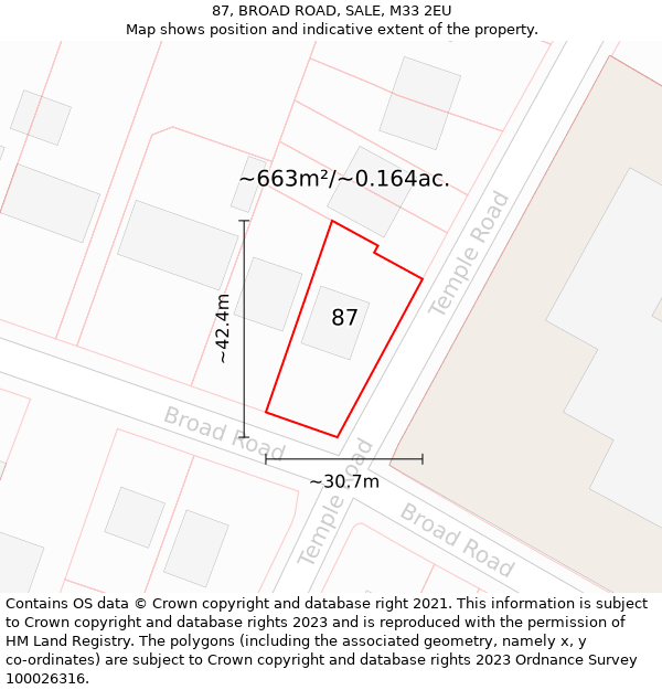 87, BROAD ROAD, SALE, M33 2EU: Plot and title map