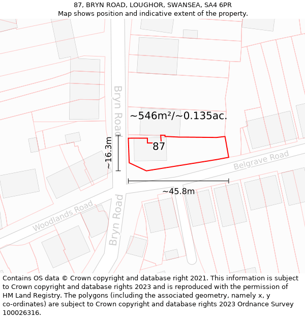 87, BRYN ROAD, LOUGHOR, SWANSEA, SA4 6PR: Plot and title map