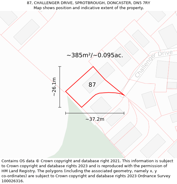 87, CHALLENGER DRIVE, SPROTBROUGH, DONCASTER, DN5 7RY: Plot and title map