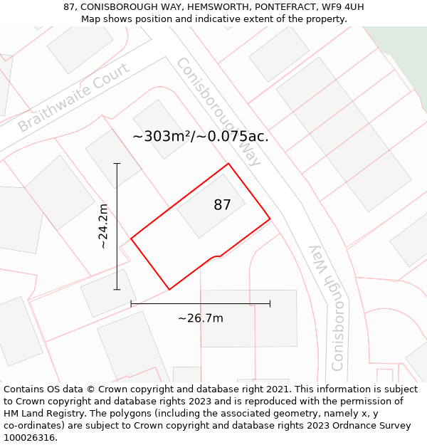 87, CONISBOROUGH WAY, HEMSWORTH, PONTEFRACT, WF9 4UH: Plot and title map