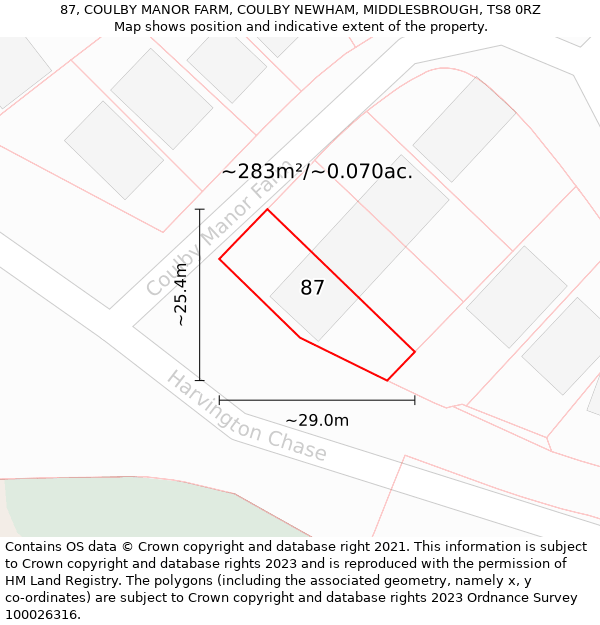 87, COULBY MANOR FARM, COULBY NEWHAM, MIDDLESBROUGH, TS8 0RZ: Plot and title map