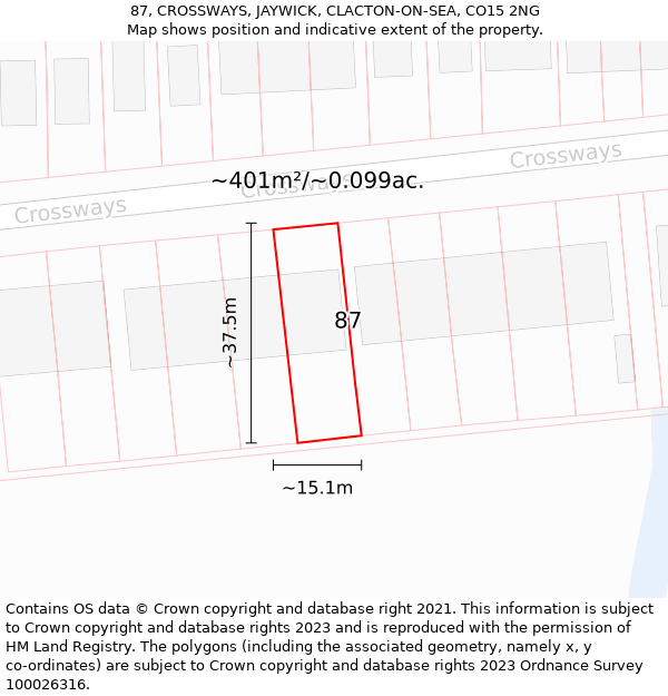 87, CROSSWAYS, JAYWICK, CLACTON-ON-SEA, CO15 2NG: Plot and title map