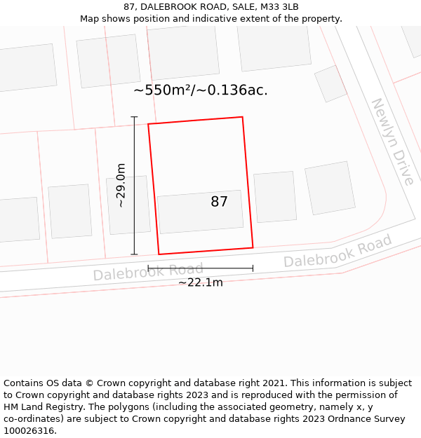 87, DALEBROOK ROAD, SALE, M33 3LB: Plot and title map