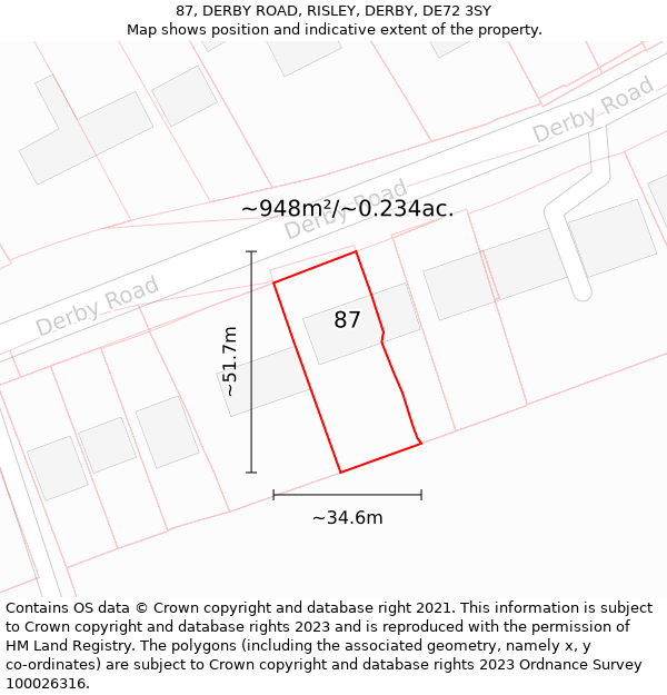 87, DERBY ROAD, RISLEY, DERBY, DE72 3SY: Plot and title map