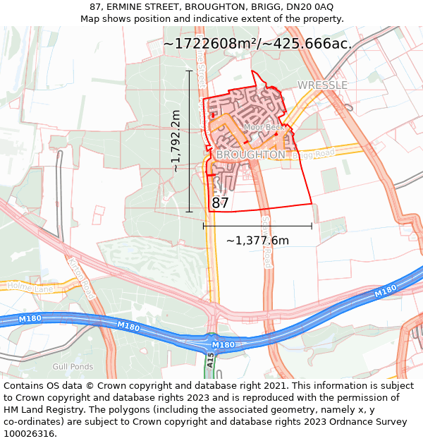 87, ERMINE STREET, BROUGHTON, BRIGG, DN20 0AQ: Plot and title map