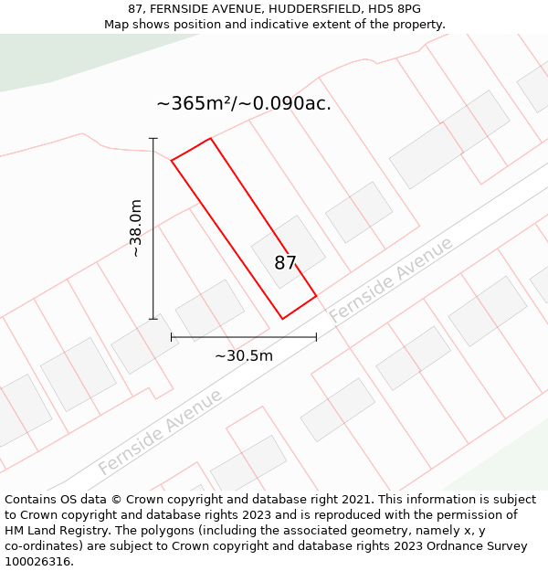 87, FERNSIDE AVENUE, HUDDERSFIELD, HD5 8PG: Plot and title map