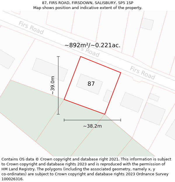 87, FIRS ROAD, FIRSDOWN, SALISBURY, SP5 1SP: Plot and title map