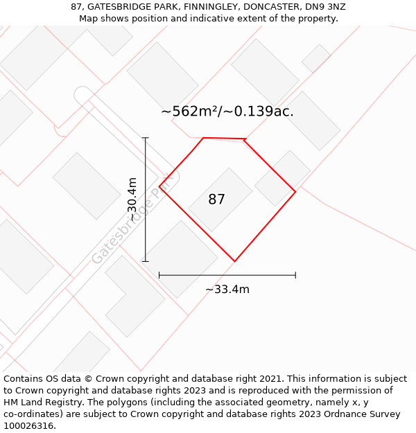 87, GATESBRIDGE PARK, FINNINGLEY, DONCASTER, DN9 3NZ: Plot and title map