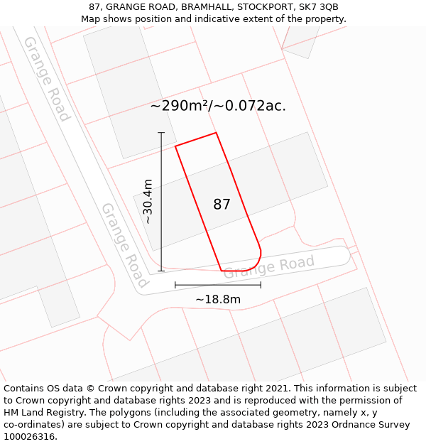 87, GRANGE ROAD, BRAMHALL, STOCKPORT, SK7 3QB: Plot and title map