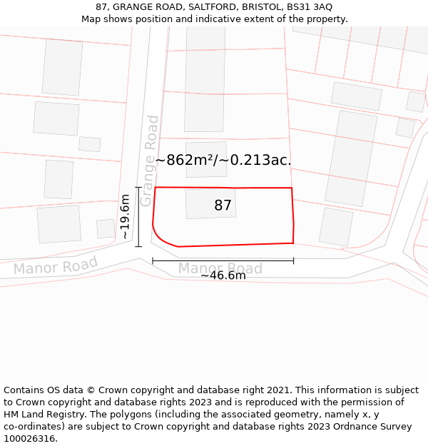 87, GRANGE ROAD, SALTFORD, BRISTOL, BS31 3AQ: Plot and title map