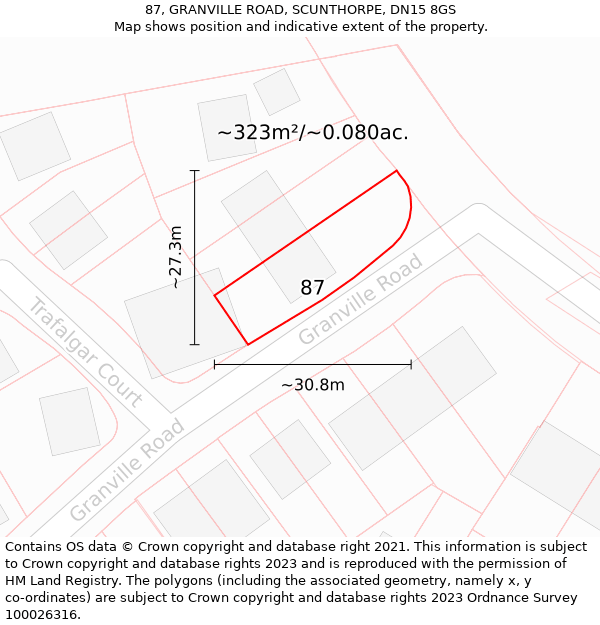 87, GRANVILLE ROAD, SCUNTHORPE, DN15 8GS: Plot and title map