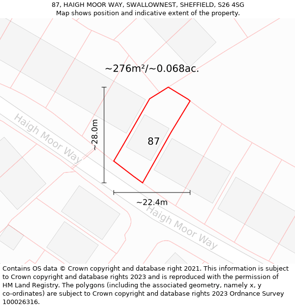 87, HAIGH MOOR WAY, SWALLOWNEST, SHEFFIELD, S26 4SG: Plot and title map