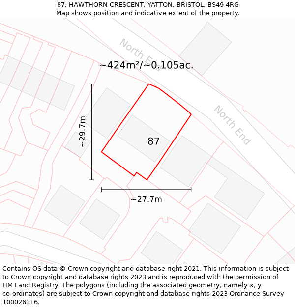 87, HAWTHORN CRESCENT, YATTON, BRISTOL, BS49 4RG: Plot and title map