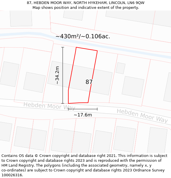 87, HEBDEN MOOR WAY, NORTH HYKEHAM, LINCOLN, LN6 9QW: Plot and title map