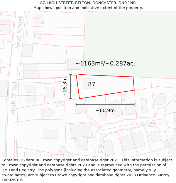 87, HIGH STREET, BELTON, DONCASTER, DN9 1NR: Plot and title map