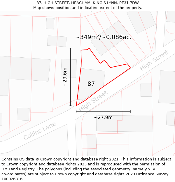 87, HIGH STREET, HEACHAM, KING'S LYNN, PE31 7DW: Plot and title map