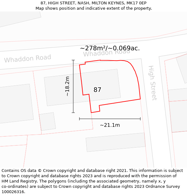 87, HIGH STREET, NASH, MILTON KEYNES, MK17 0EP: Plot and title map