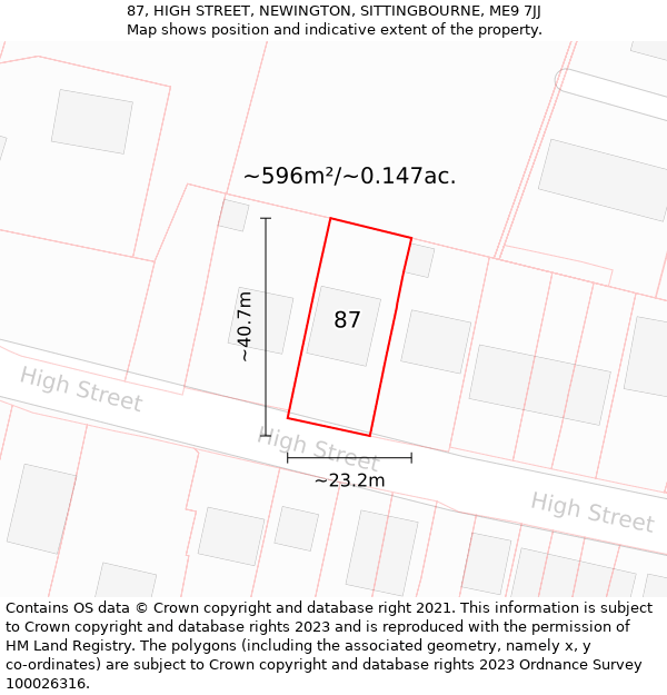 87, HIGH STREET, NEWINGTON, SITTINGBOURNE, ME9 7JJ: Plot and title map