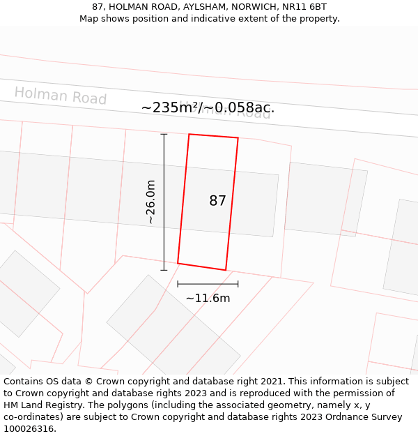 87, HOLMAN ROAD, AYLSHAM, NORWICH, NR11 6BT: Plot and title map