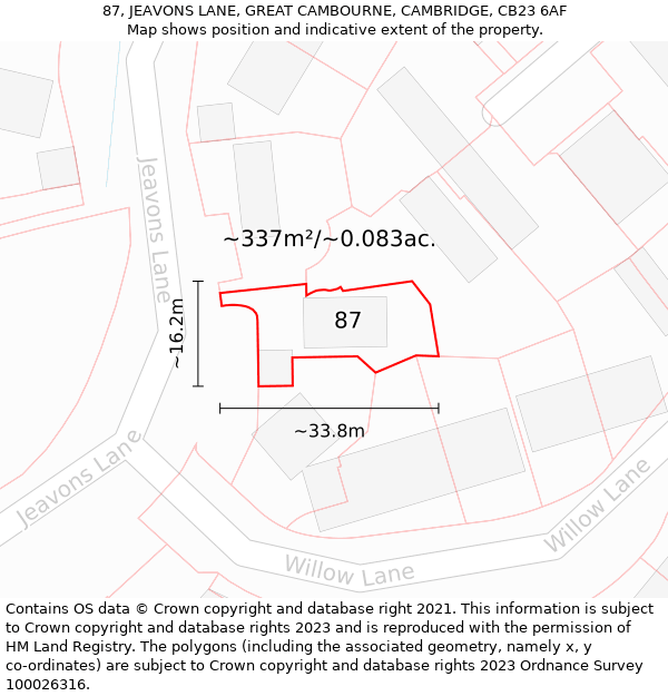 87, JEAVONS LANE, GREAT CAMBOURNE, CAMBRIDGE, CB23 6AF: Plot and title map