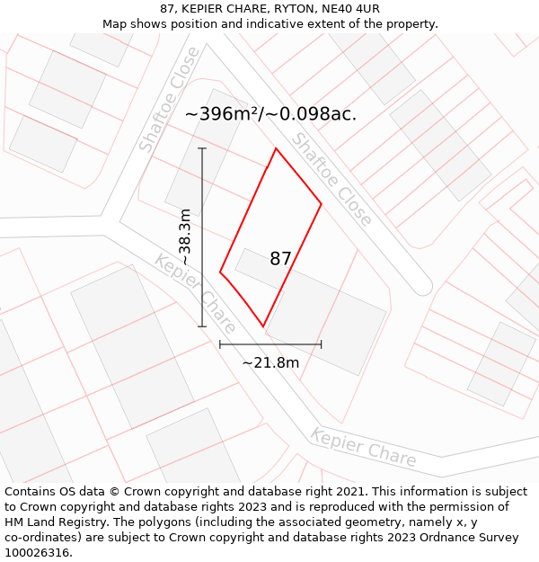 87, KEPIER CHARE, RYTON, NE40 4UR: Plot and title map