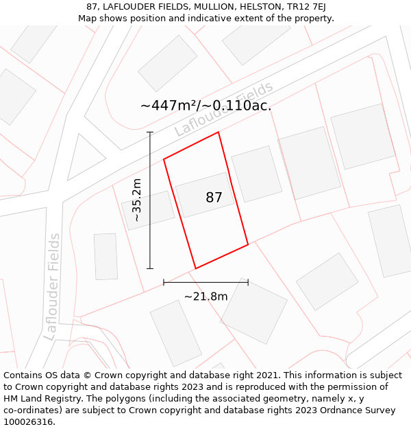 87, LAFLOUDER FIELDS, MULLION, HELSTON, TR12 7EJ: Plot and title map