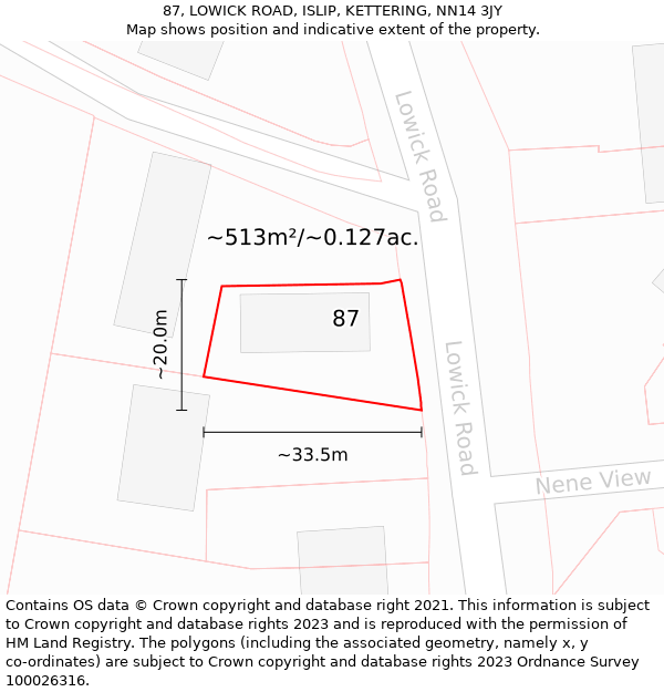 87, LOWICK ROAD, ISLIP, KETTERING, NN14 3JY: Plot and title map