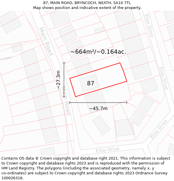 87, MAIN ROAD, BRYNCOCH, NEATH, SA10 7TL: Plot and title map