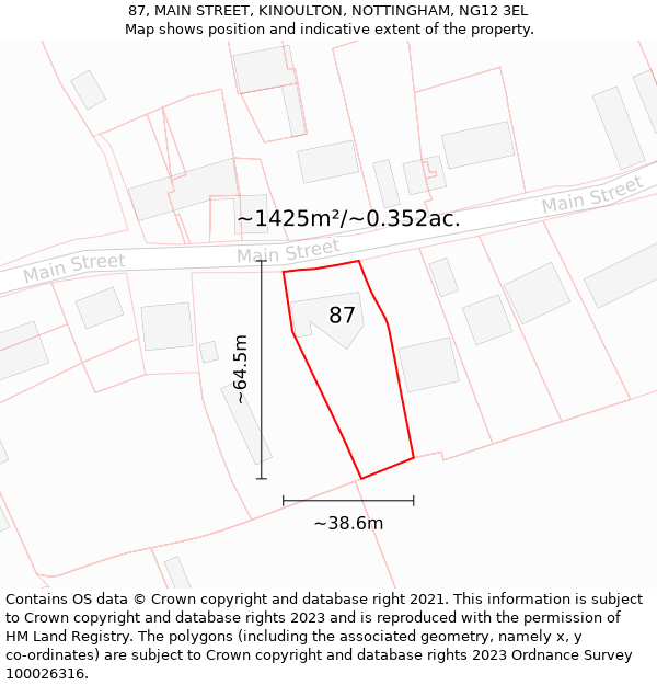 87, MAIN STREET, KINOULTON, NOTTINGHAM, NG12 3EL: Plot and title map