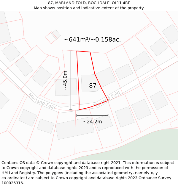 87, MARLAND FOLD, ROCHDALE, OL11 4RF: Plot and title map