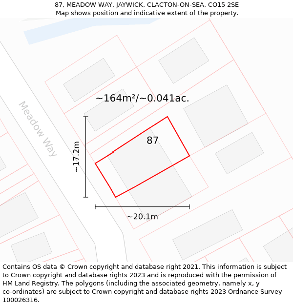 87, MEADOW WAY, JAYWICK, CLACTON-ON-SEA, CO15 2SE: Plot and title map