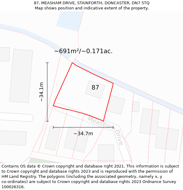 87, MEASHAM DRIVE, STAINFORTH, DONCASTER, DN7 5TQ: Plot and title map