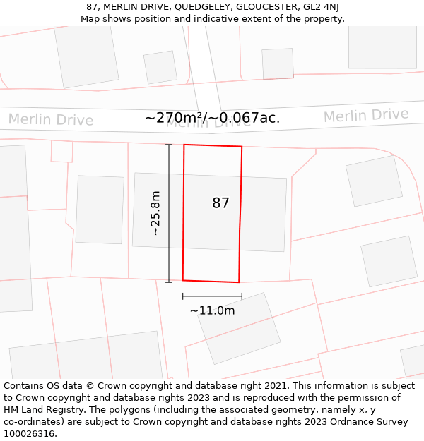 87, MERLIN DRIVE, QUEDGELEY, GLOUCESTER, GL2 4NJ: Plot and title map