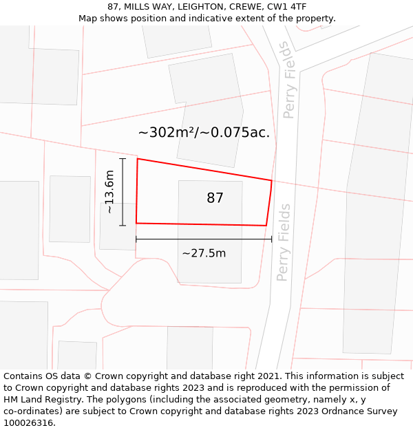 87, MILLS WAY, LEIGHTON, CREWE, CW1 4TF: Plot and title map