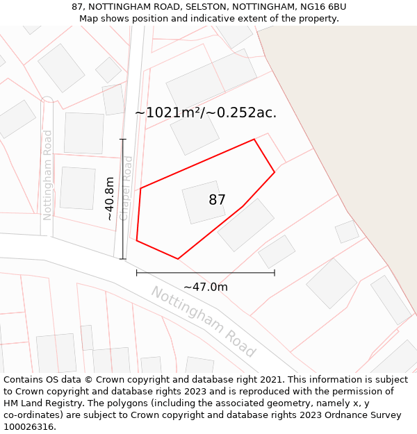 87, NOTTINGHAM ROAD, SELSTON, NOTTINGHAM, NG16 6BU: Plot and title map