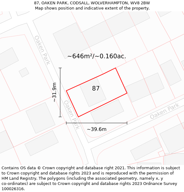 87, OAKEN PARK, CODSALL, WOLVERHAMPTON, WV8 2BW: Plot and title map