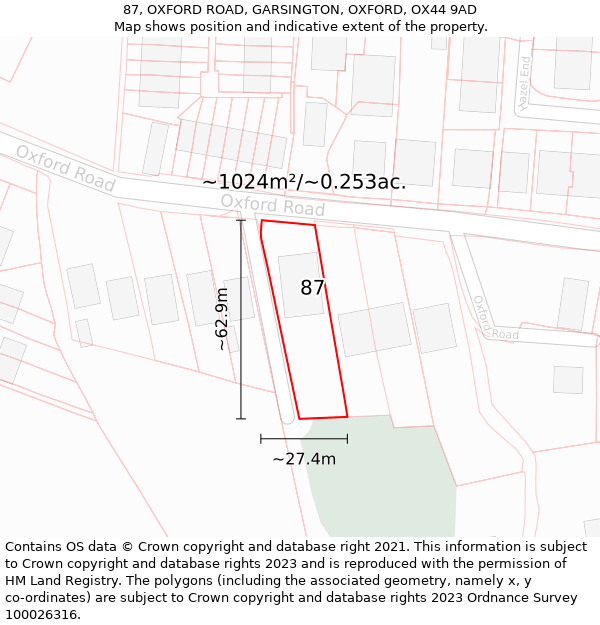 87, OXFORD ROAD, GARSINGTON, OXFORD, OX44 9AD: Plot and title map