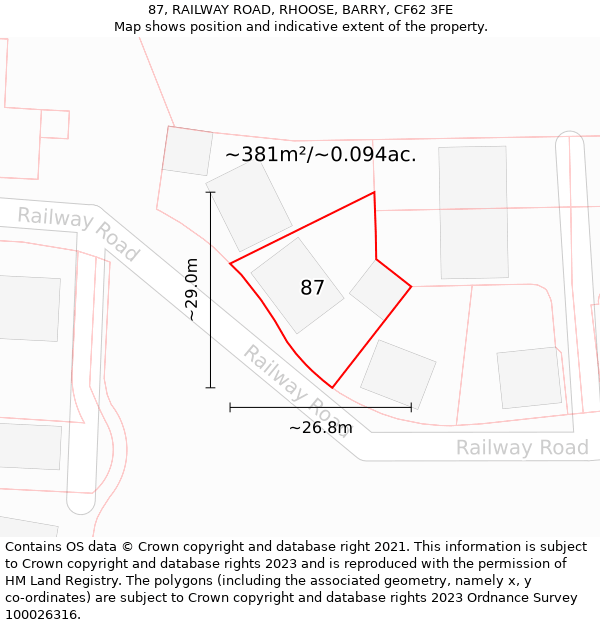 87, RAILWAY ROAD, RHOOSE, BARRY, CF62 3FE: Plot and title map