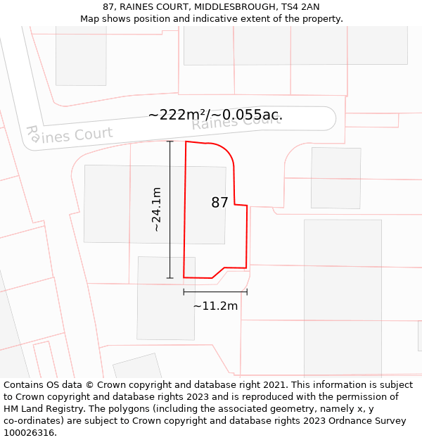 87, RAINES COURT, MIDDLESBROUGH, TS4 2AN: Plot and title map