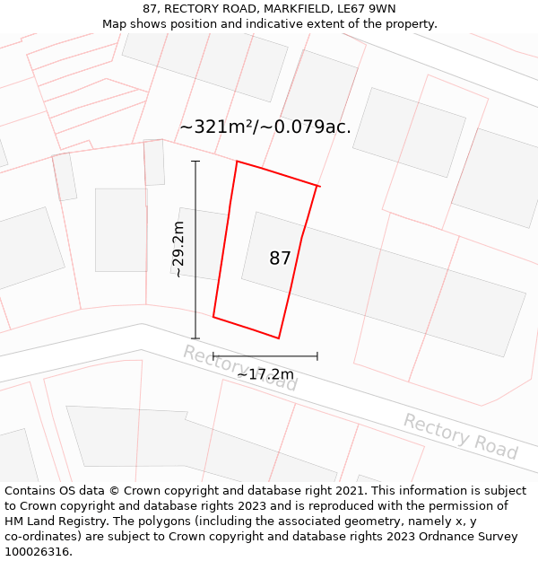 87, RECTORY ROAD, MARKFIELD, LE67 9WN: Plot and title map