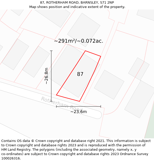 87, ROTHERHAM ROAD, BARNSLEY, S71 2NP: Plot and title map