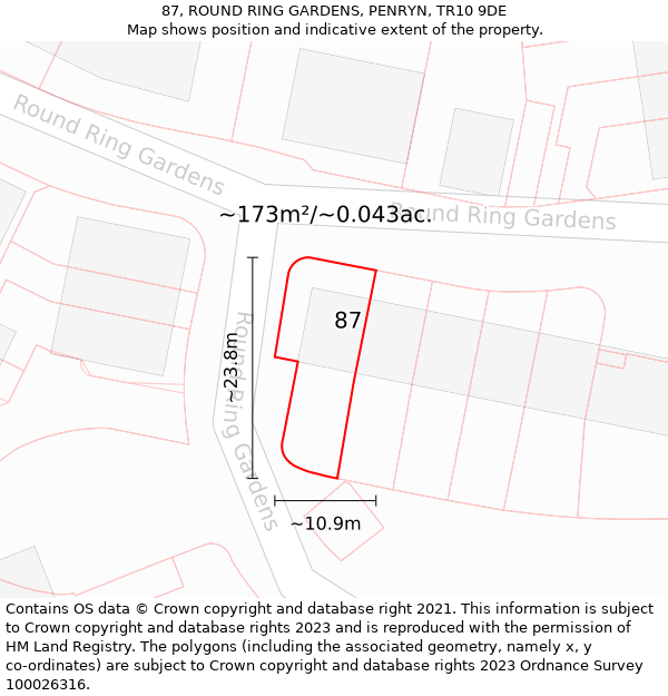 87, ROUND RING GARDENS, PENRYN, TR10 9DE: Plot and title map