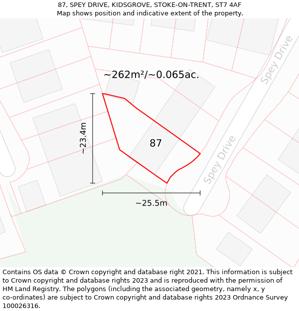 87, SPEY DRIVE, KIDSGROVE, STOKE-ON-TRENT, ST7 4AF: Plot and title map