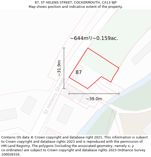 87, ST HELENS STREET, COCKERMOUTH, CA13 9JP: Plot and title map