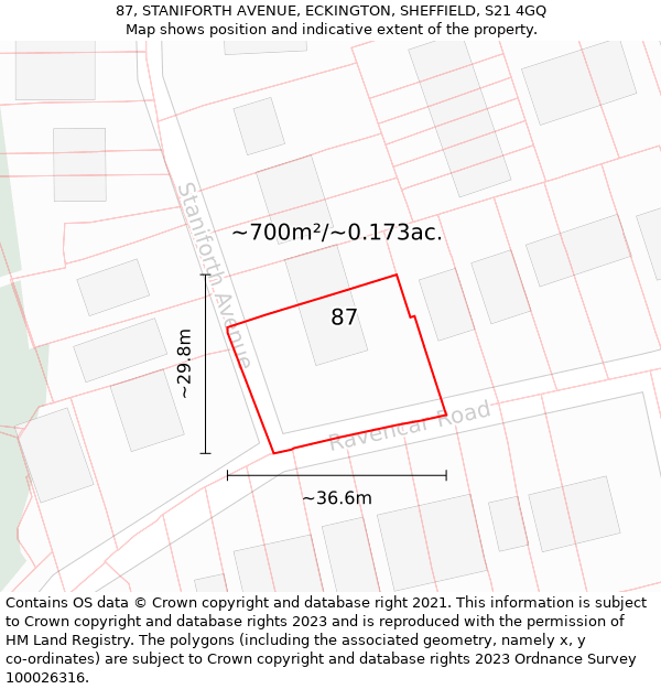 87, STANIFORTH AVENUE, ECKINGTON, SHEFFIELD, S21 4GQ: Plot and title map