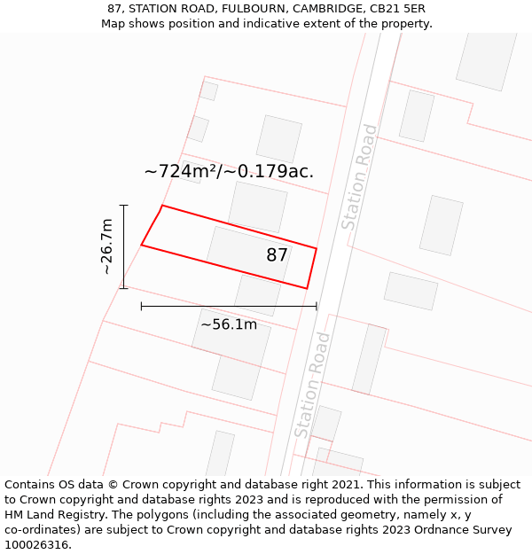 87, STATION ROAD, FULBOURN, CAMBRIDGE, CB21 5ER: Plot and title map