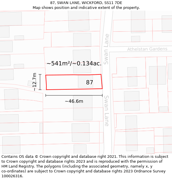 87, SWAN LANE, WICKFORD, SS11 7DE: Plot and title map