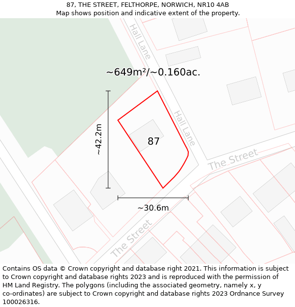 87, THE STREET, FELTHORPE, NORWICH, NR10 4AB: Plot and title map