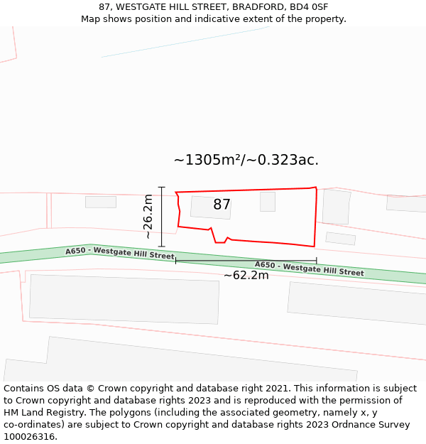 87, WESTGATE HILL STREET, BRADFORD, BD4 0SF: Plot and title map