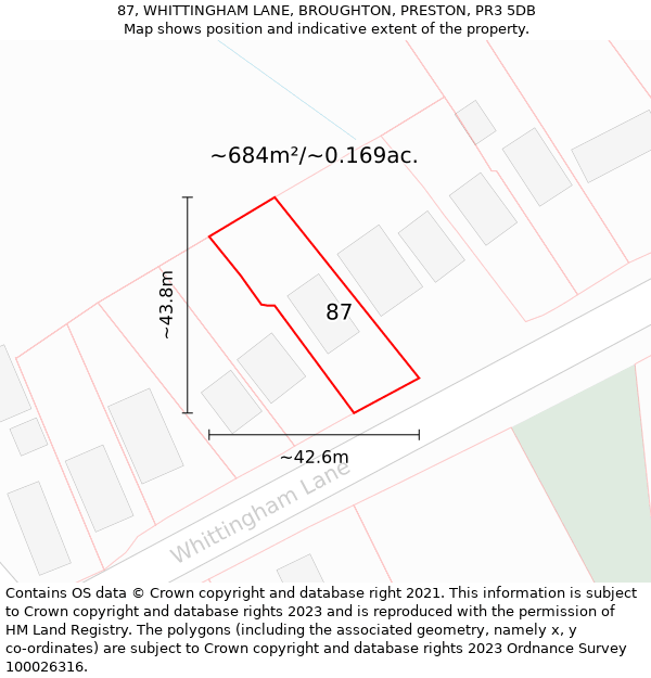 87, WHITTINGHAM LANE, BROUGHTON, PRESTON, PR3 5DB: Plot and title map